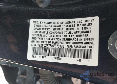 2017 Honda Civic Ex из США, поврежденный, VIN 19XFC2F78HE073170